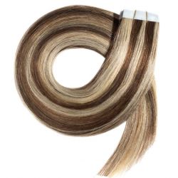 Tape in hair extensions n°4.613 (Chocolate with light blonde highlights) Tape in 100% HUMAN hair 24 inch