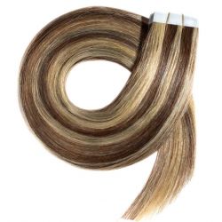 Tape in hair extensions n8.22 (Chestnut with Blonde highlights) Tape in 100% HUMAN hair 24 inch