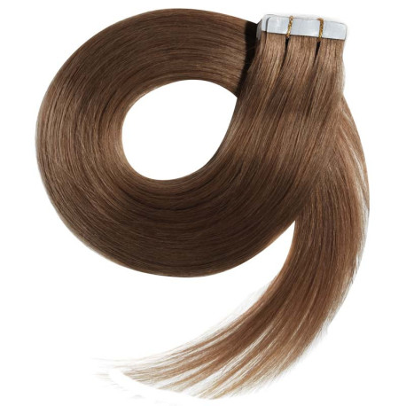 Tape in hair extensions straight n°12 (light chesnut) 28 inch