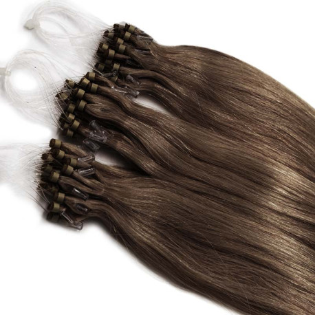 Micro loop extensions 100 % human hair n°8 (CHESTNUT) 24 Inch