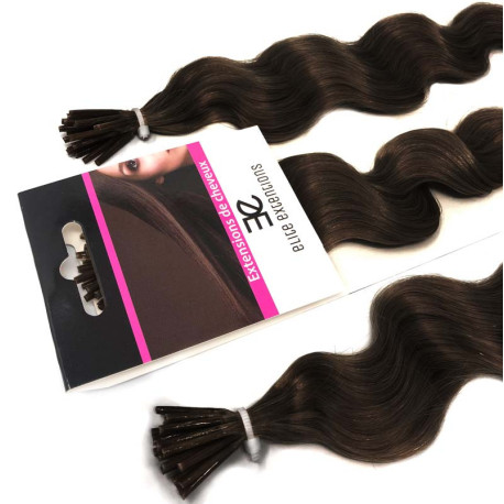 Micro ring hair extensions dark brown curly 24"