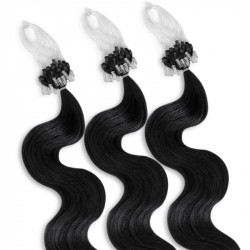 Micro loop hair extensions jet black wavy 18"