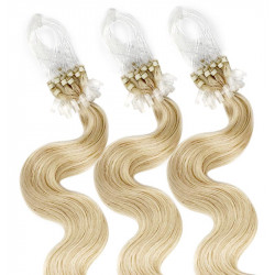 Micro loop hair extensions light blonde wavy 24"