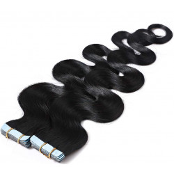 Tape in hair extensions jet black wavy 18"