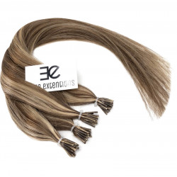 Micro ring hair extensions chestnut with blonde highlights straight 18"