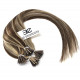 Micro ring hair extensions chestnut with blonde highlights straight 24"