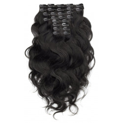 Clip in hair extensions jet black wavy max volume 180G 24"