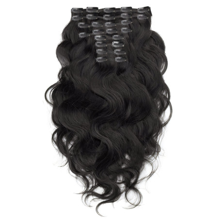 Clip in hair extensions jet black wavy max volume 180G 24"