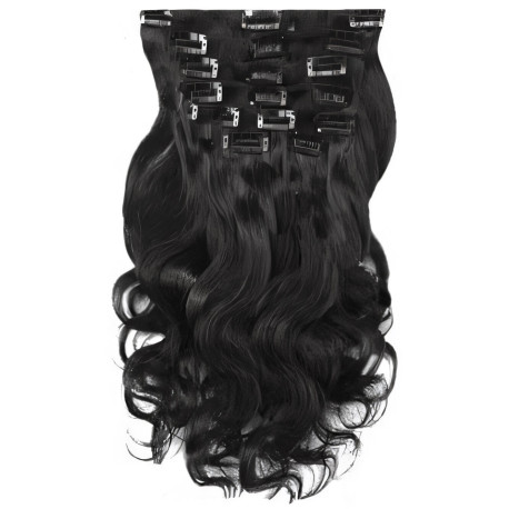 Clip in hair extensions jet black wavy 20 inches